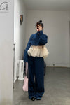 RENAISSANCE Denim patchwork tulle top RNS-KIRI-DLCF Indigo/dusty pink